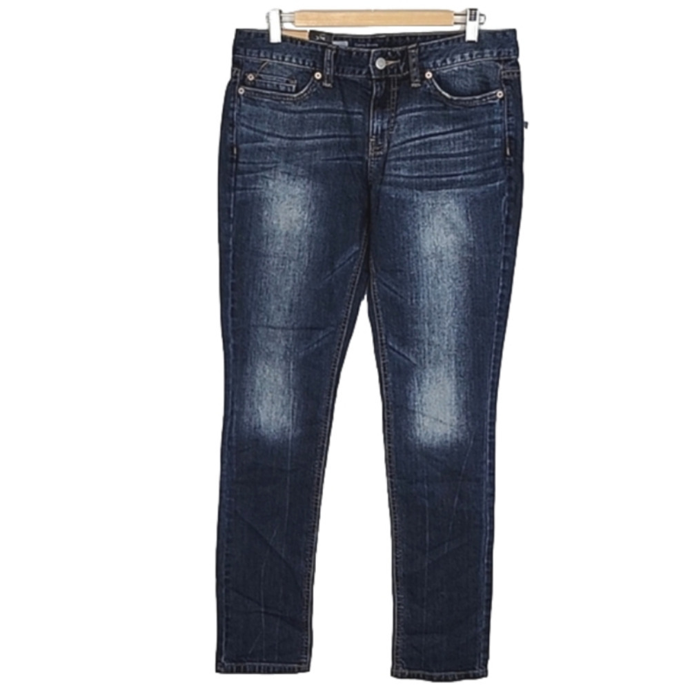 Massimo Women's Skinny Mid Waist Curvy Hip Dark Blue Denim Fade Stretch Size 10R